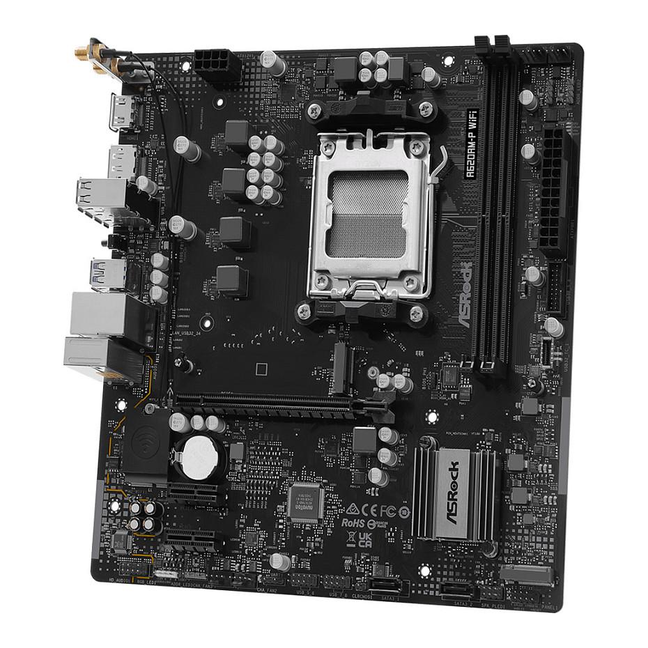 Motherboard ASRock A620AM-P WiFi, AMD AM5, A620A, DDR5, Micro-ATX, PCIe 4.0, Wi-Fi 5, Bluetooth 5.0, Gigabit LAN - 4