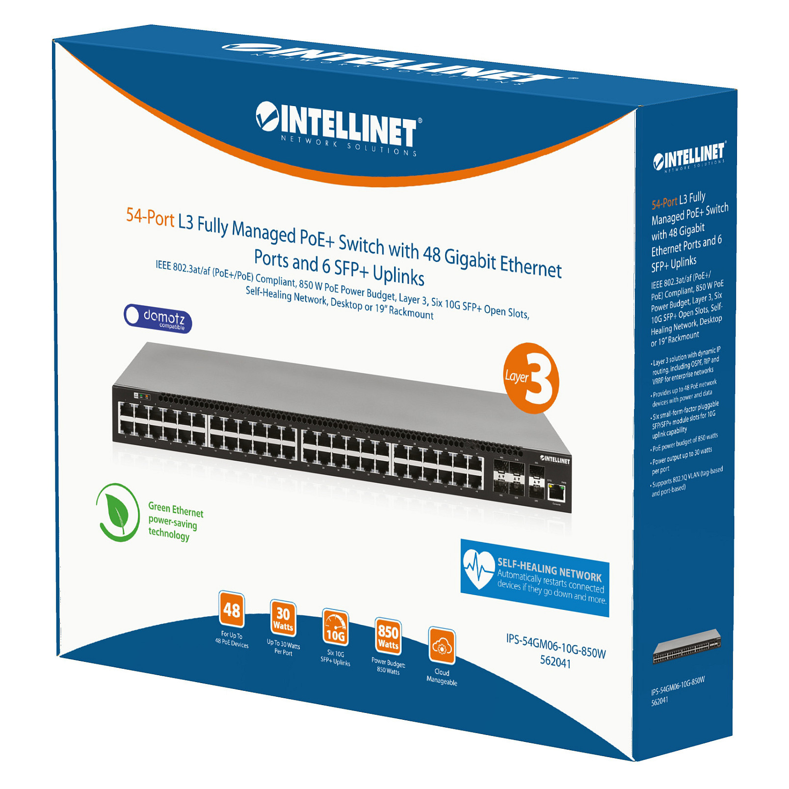 Switch INTELLINET / Managed / PoE+ / 48x Gigabit + 6x 10GbE / 850W - 11