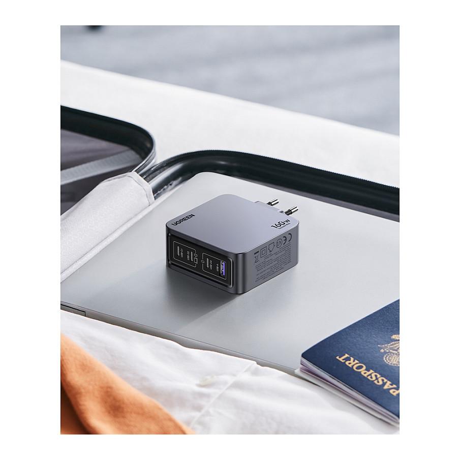 Karikues UGREEN Nexode Pro 25877 / GaN / 160W / 3x USB-C / USB-A / PD 3.1 / USB-C Cable - Gri/Zezë - 12