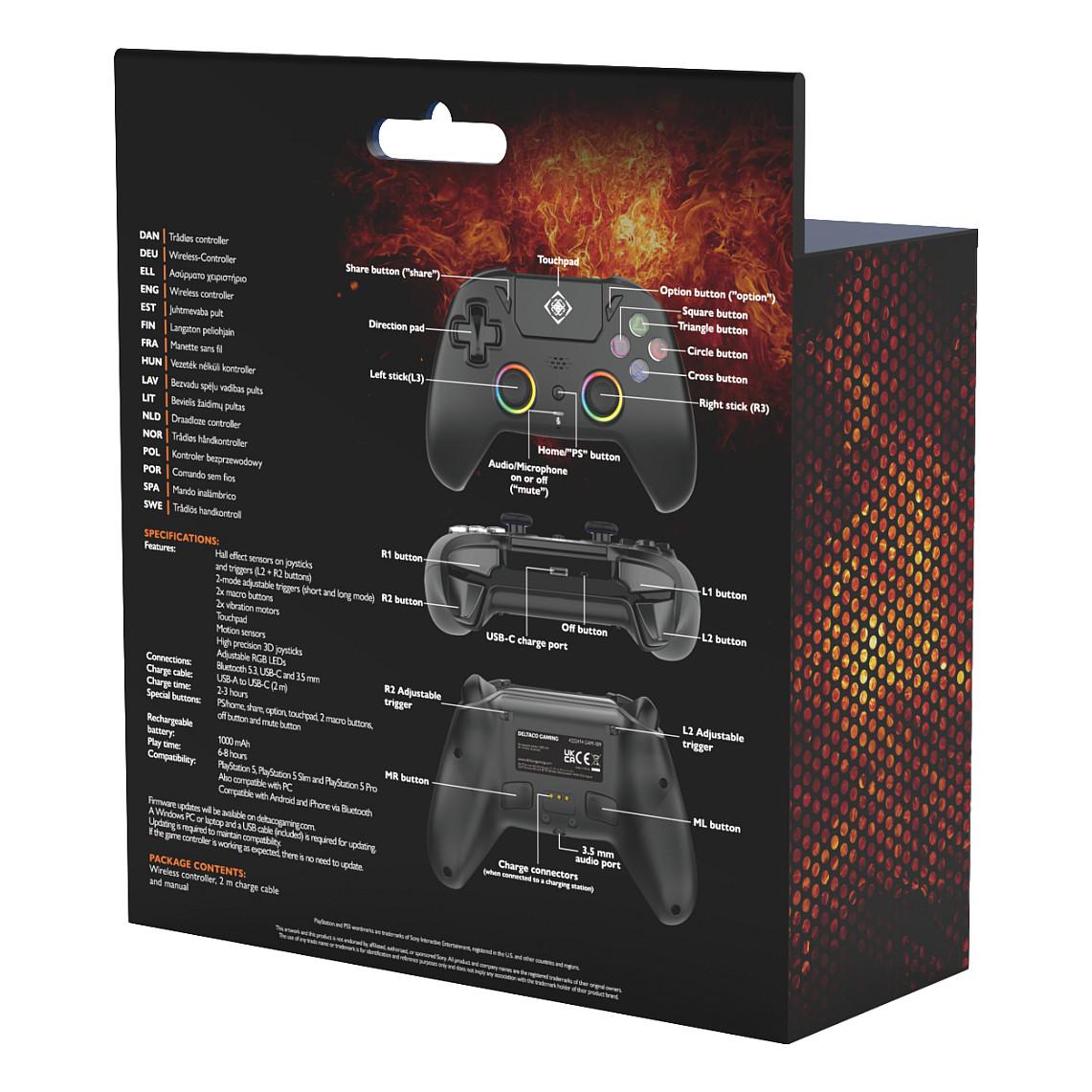 Kontroller për Sony Deltaco GAM-189 / Wireless / Hall Effect / RGB / PS5 / PC / Android & iOS – Zezë - 13