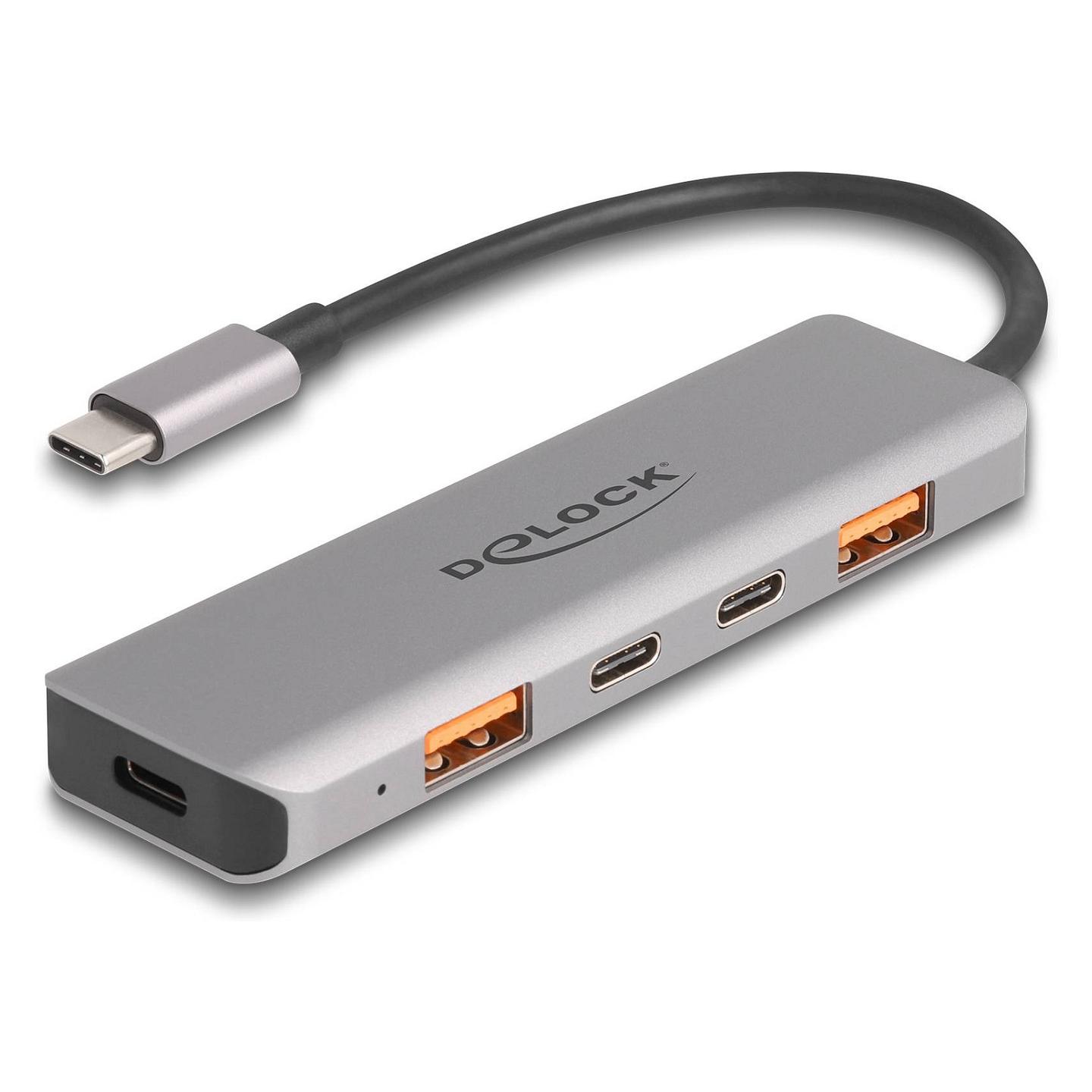 Hub USB DeLOCK 64302 / USB 10 Gbit/s / 2x USB-A + 2x USB-C / Power Delivery 95W / 0.15 m - Gri
