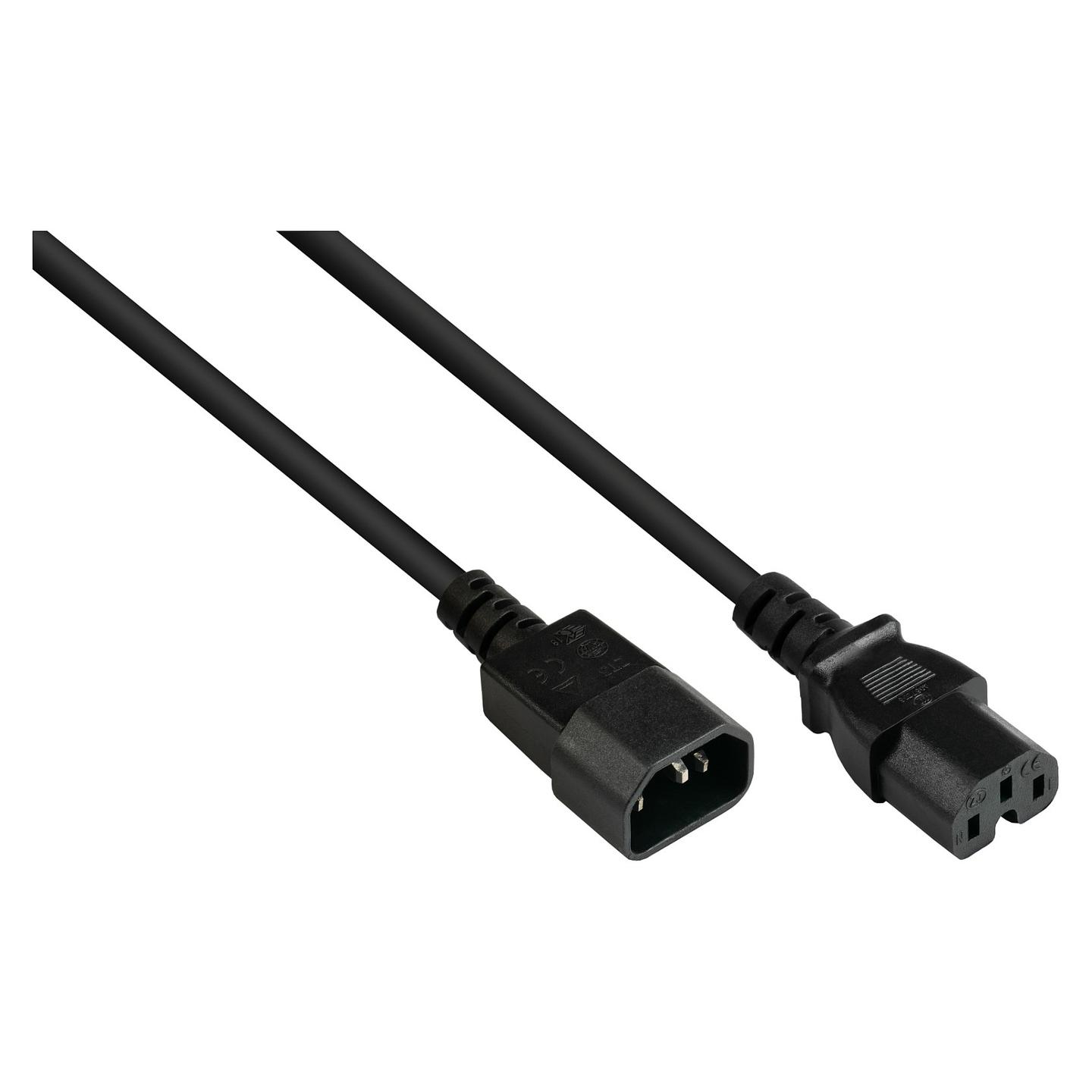 Kabllo për Furnizim me Energji ALCASA P1450-S050 / IEC C14-C15 / H05V2V2-F / 3x1.00 mm² / 250 V / 10 A / 5m - Zezë