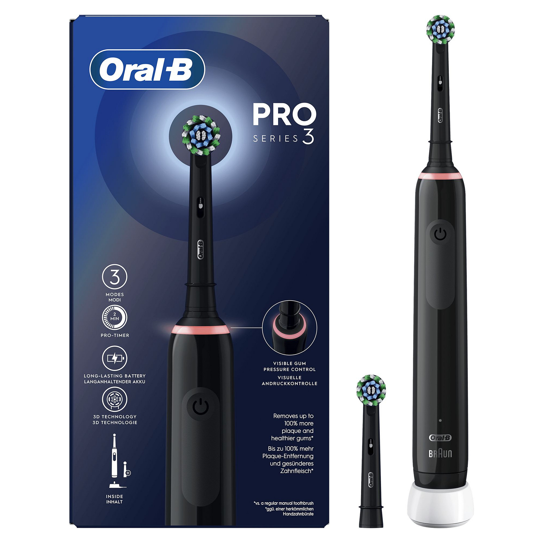 Furcë dhëmbësh elektrike Oral-B Pro 3 3000 / CrossAction - Zezë - 1