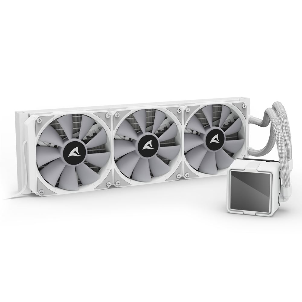 Ftohës për Procesor Sharkoon S100 ARGB / AIO Liquid Cooler / 360mm Radiator / 3×120mm ARGB PWM Fans – Bardhë