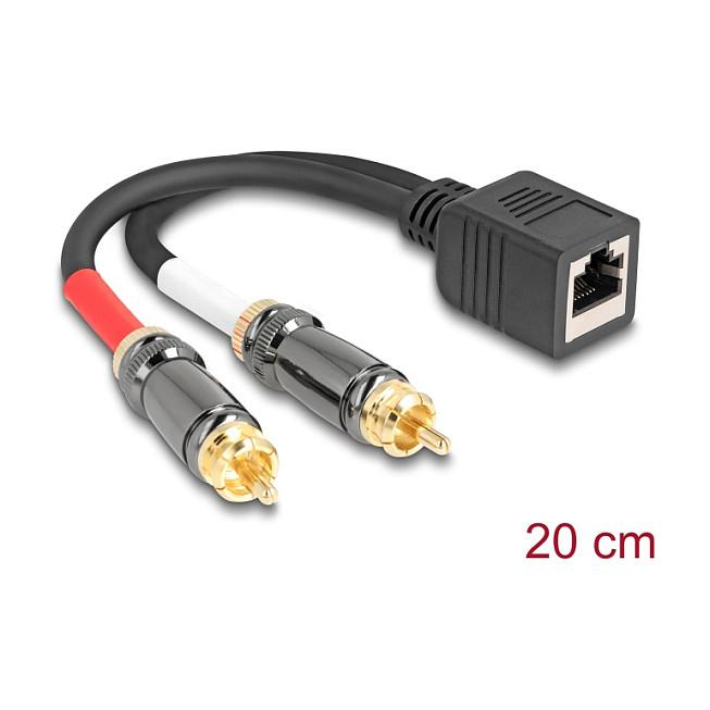 Kabllo Audio DeLOCK 88172, RJ-45 Femër në 2 × RCA Mashkull, Cat.5, 20 cm - Zezë