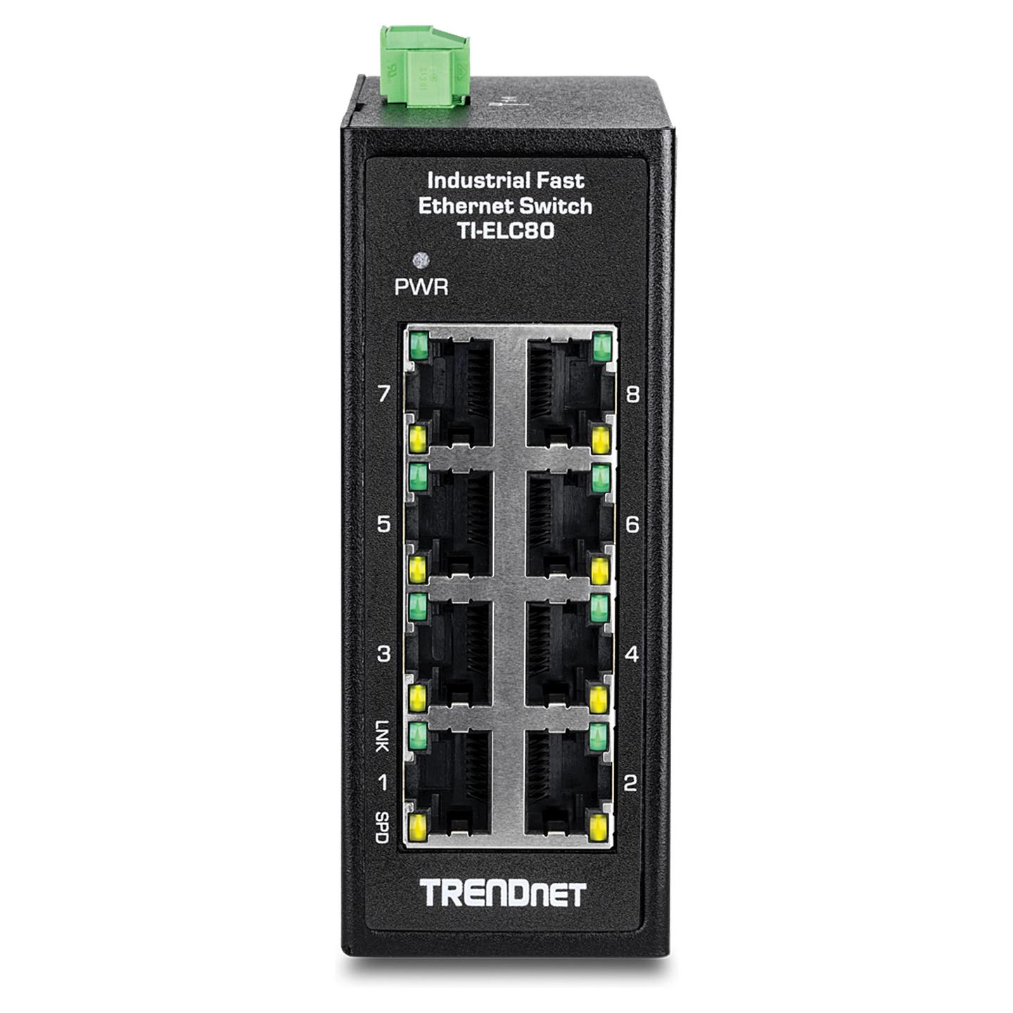 Switch Industrial TRENDnet TI-ELC80, 8 Porta Fast Ethernet 10/100Mbps, Switching Capacity 1.6Gbps, IP50, Fanless, DIN-Rail - Zezë - 2