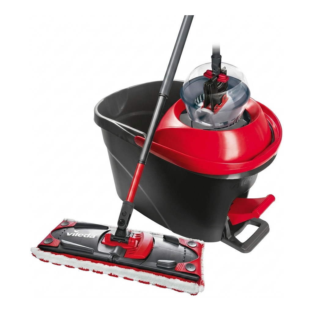 Shtupë Vileda UltraMax 2in1 TURBO Komplettset / Microfiber / Telescopic Handle 80–130cm / PowerSchleuder Bucket 10L / 60°C Washable - Kuqe/Zezë