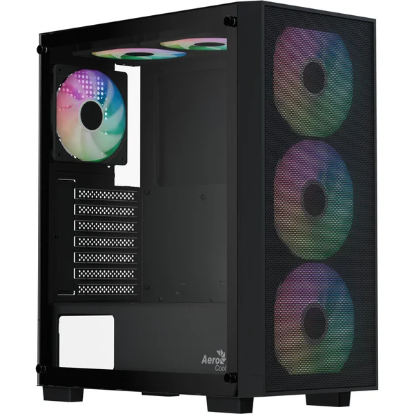 Kasë PC Aerocool B509A Flow-G-BK-v1 / Mid Tower / ATX / 8x Fan Support / Tempered Glass / Mesh Front / 650W 80 PLUS Bronze PSU - Zezë