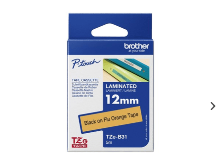 Shirit për Printer 3D Brother Colour Ribbon TZE-B31 / TZEB31 - Zezë mbi Portokalli - 1