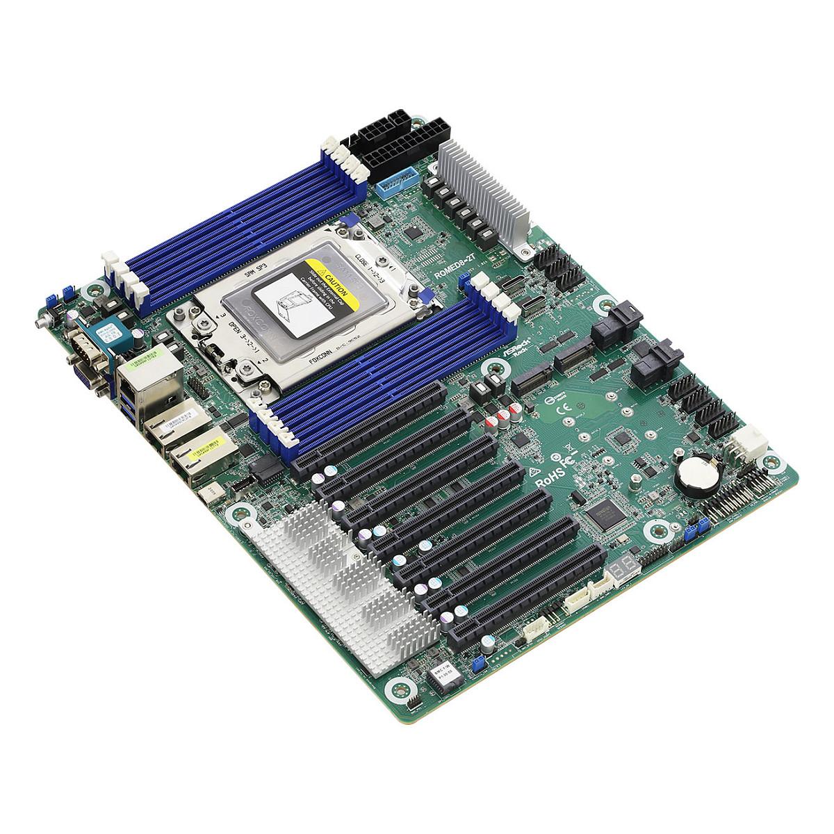 Pllakë Amë ASRock Rack ROMED8-2T / SP3 (LGA 4094) / System on Chip / DDR4 / ATX / 8× DIMM / 2× M.2 / 10× SATA III / 7× PCIe 4.0 x16 / Dual 10 Gigabit LAN / IPMI - 2