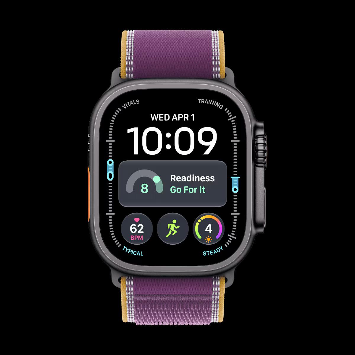 Apple Watch Ultra 4, 49mm, GPS + Cellular, Black Titanium, Burgundy Trail Loop - M/L - 2