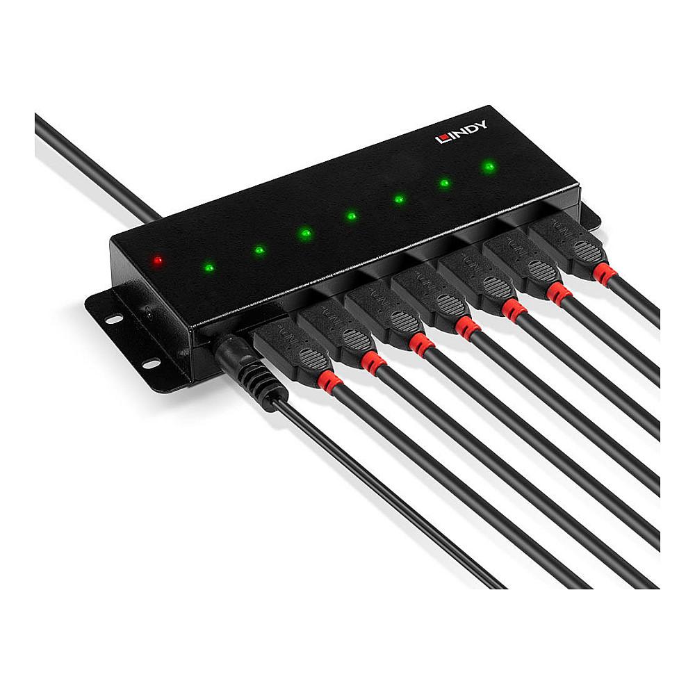 Hub USB LINDY 42794 / USB 2.0 / 7 Porta / Metal / Kabllo USB Type-A në Type-B 1.8 m / Furnizues Energjie - Zezë - 5