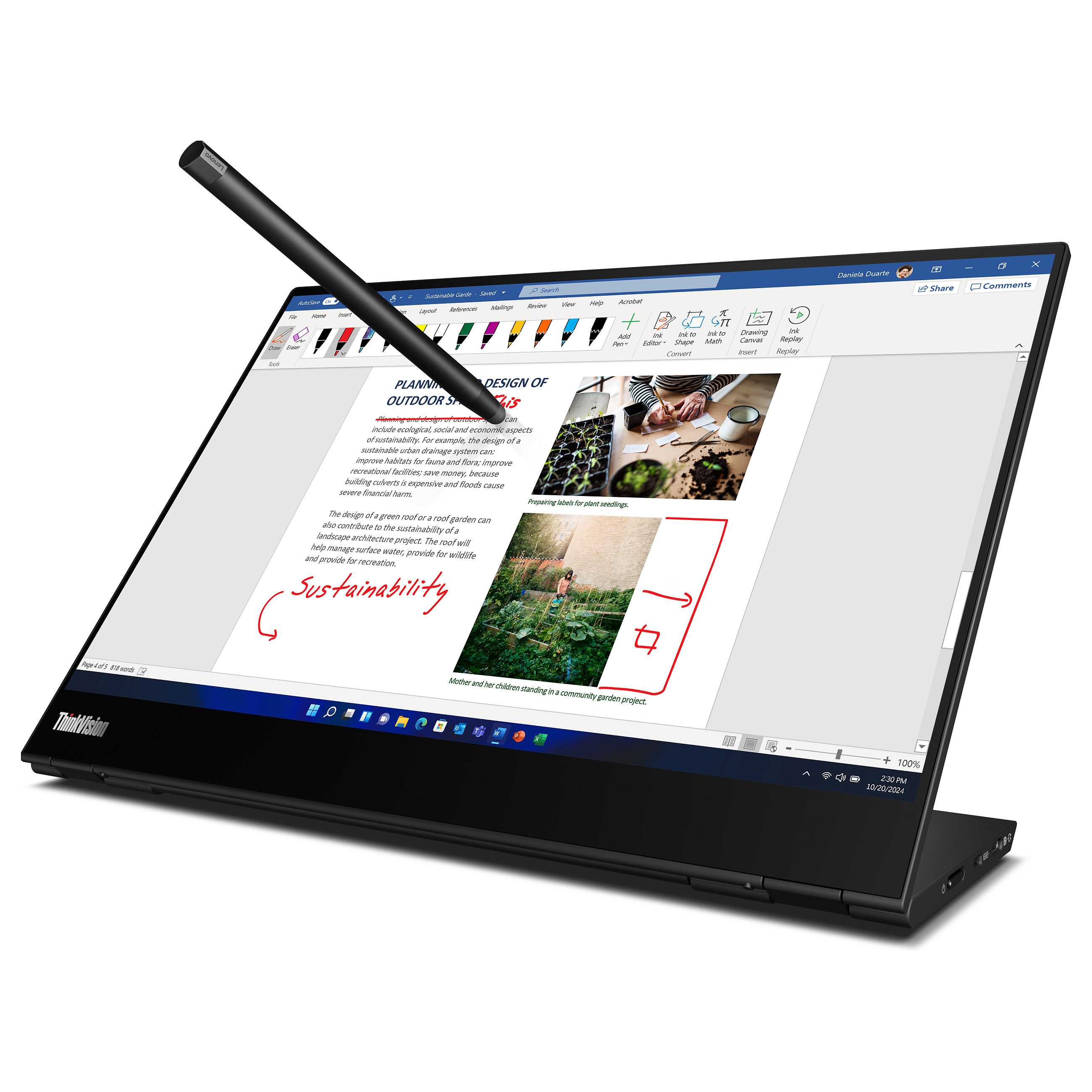 Monitor 35.6cm/14" (2240x1400) Lenovo ThinkVision M14t Gen 2 IPS Touch portable 6ms 60Hz 2xUSB-C Black - 15