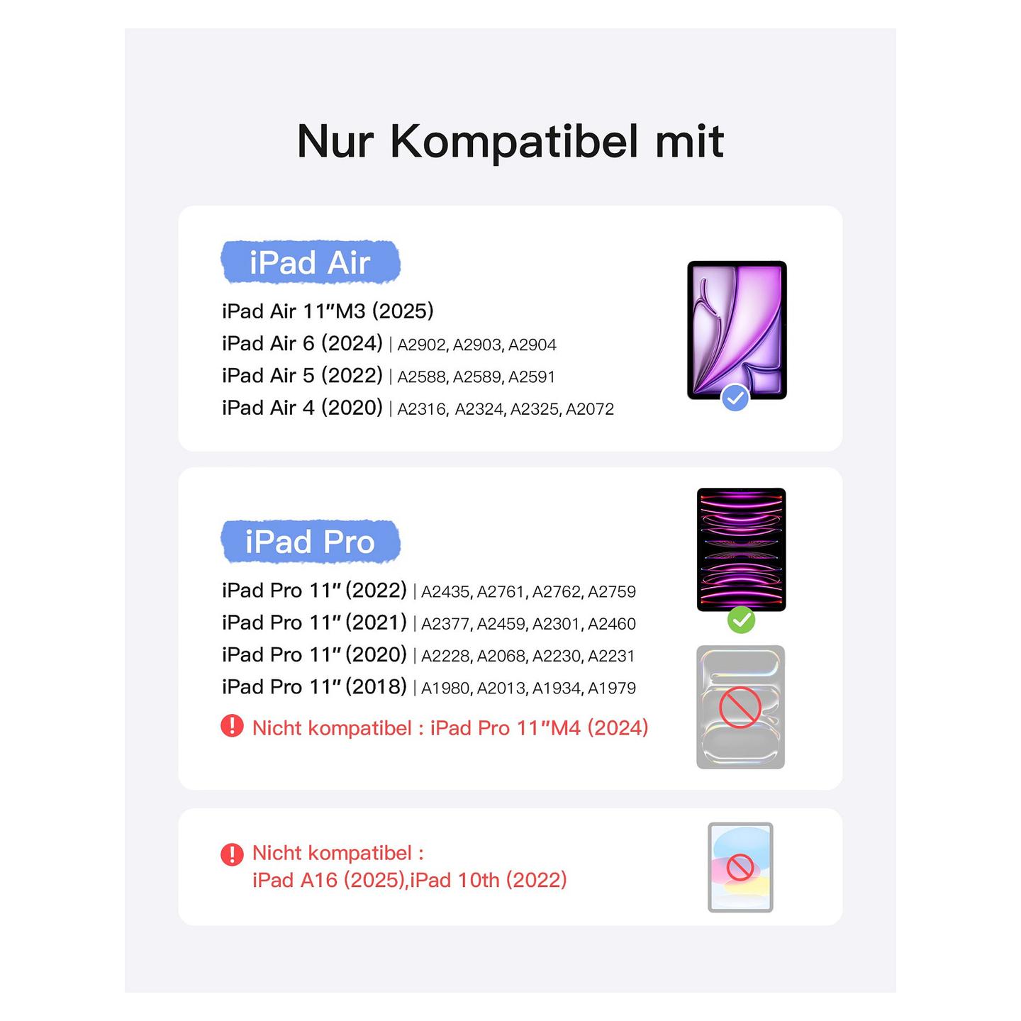 Aksesorë për tablet Inateck KB09119 / iPad Air 6/5/4 / iPad Pro 11" / QWERTZ / Bluetooth / Trackpad / RGB – Zezë - 2