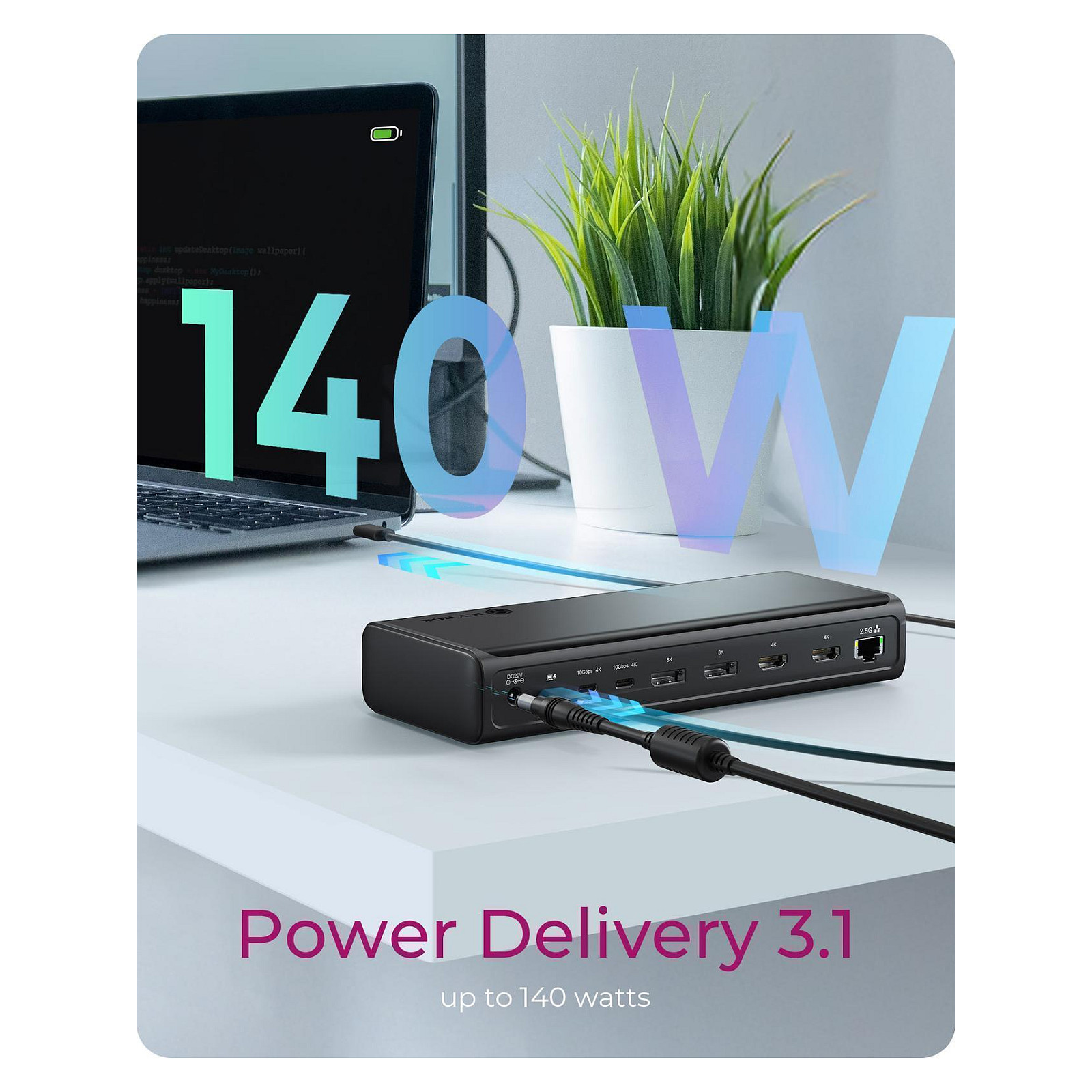 Docking Station ICY BOX IB-DK7401-CU31 / 17-Port / USB 3.2 Gen 2 / DisplayLink / 8K 144Hz / 2.5GbE / 140W PD - Zezë - 5