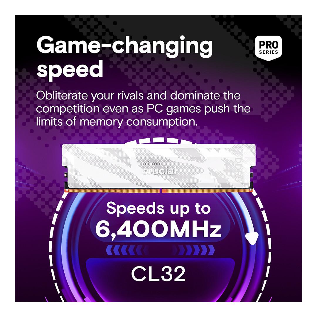 Memorie DDR5 Crucial Pro Overclocking, 32GB (2x16GB), 6400MHz, CL32, 288-pin, 1.35V - Bardhë - 2