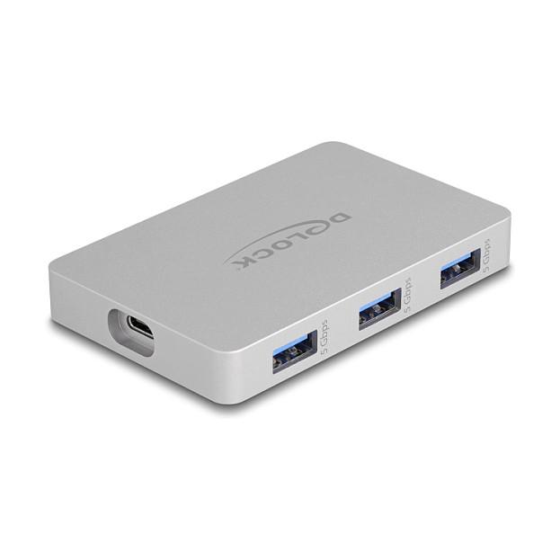 Hub USB DeLOCK 64279 / USB 10 Gbit/s / 4x USB-C + 3x USB-A / Power Delivery 82W / 0.8 m - Gri