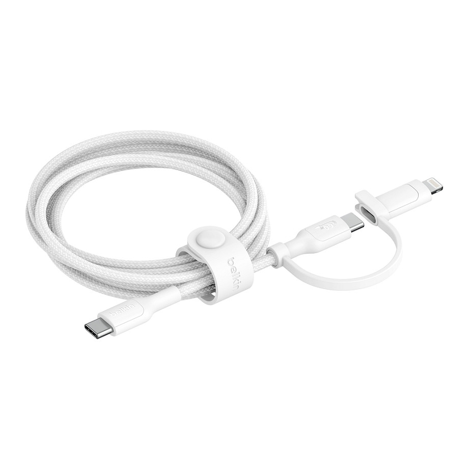 Kabllo USB Belkin BoostCharge Pro / USB-C në USB-C/Lightning / USB 2.0 / 1.5m / 60W - Bardhë