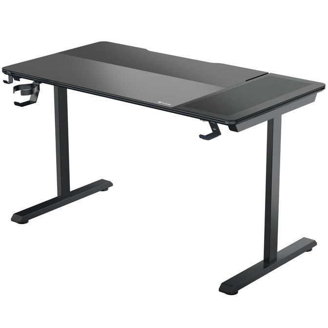 Tavolinë Gaming ThunderX3 LAB-X Lite / 130 × 70 cm / Xham i Temperuar / Panel Mesh / Menaxhim Kabllosh / 80 kg – Zezë