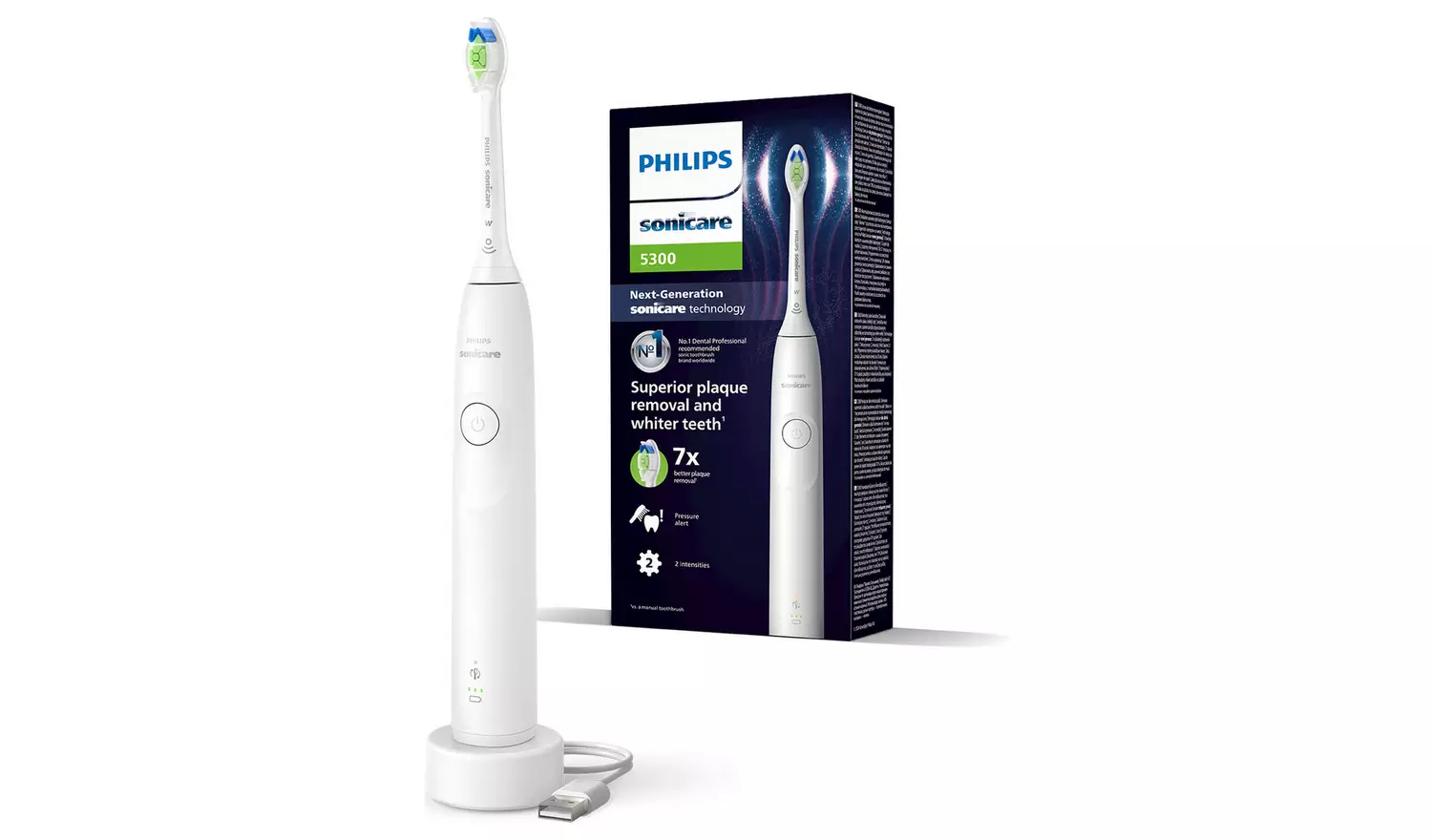 Furçë dhëmbësh elektrike Philips Sonicare Series 5300 HX7108/01 / 1 Modalitet / 2 Intensitete / Pressure Sensor / SmartTimer / BrushPacer / 62.000 Lëvizje/min / USB – Bardhë