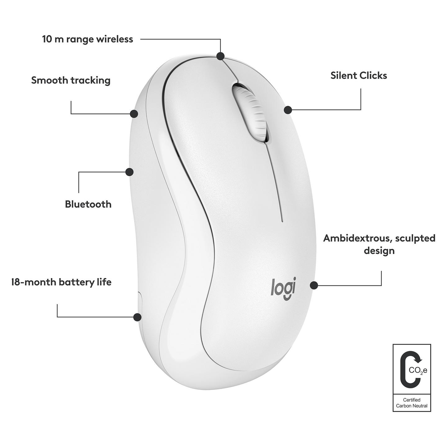 Maus pa kabllo Logitech M240 Silent / Bluetooth / 4000 DPI / 3 Butona / SilentTouch - Bardhë - 9