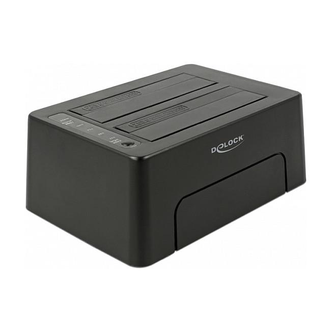 Docking station DeLOCK 63957, për 2x HDD/SSD SATA 2,5", 3,5", USB-C 10 Gbit/s, klonim pa PC - Zezë