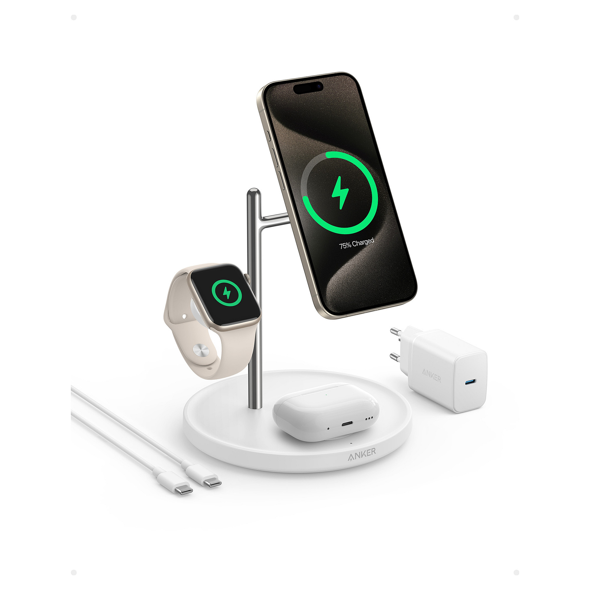 Adapter Anker MagGo Stacioni i Ngarkimit Pa Tel 3-në-1 i palosshëm i bardhë - 8