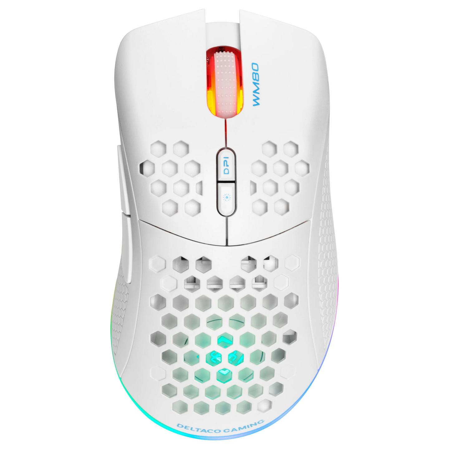 Maus Gaming Deltaco GAM-120-W / Wireless / SPCP6651 / 6400 DPI / 1000Hz / RGB - Bardhë - 4