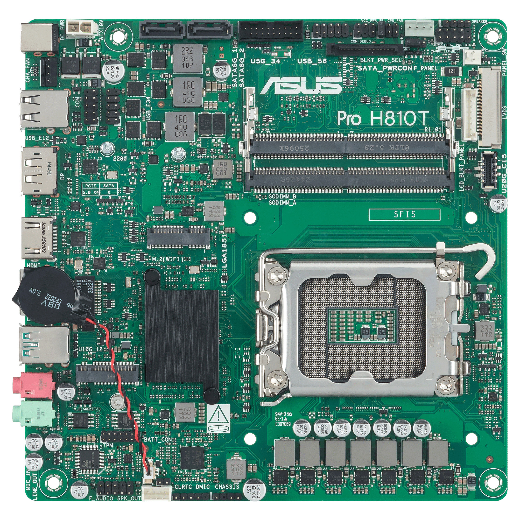 Pllakë Amë ASUS Pro H810T-CSM / Intel LGA1851 / H810 / DDR5 SO-DIMM / Thin Mini ITX / Gigabit LAN - 1