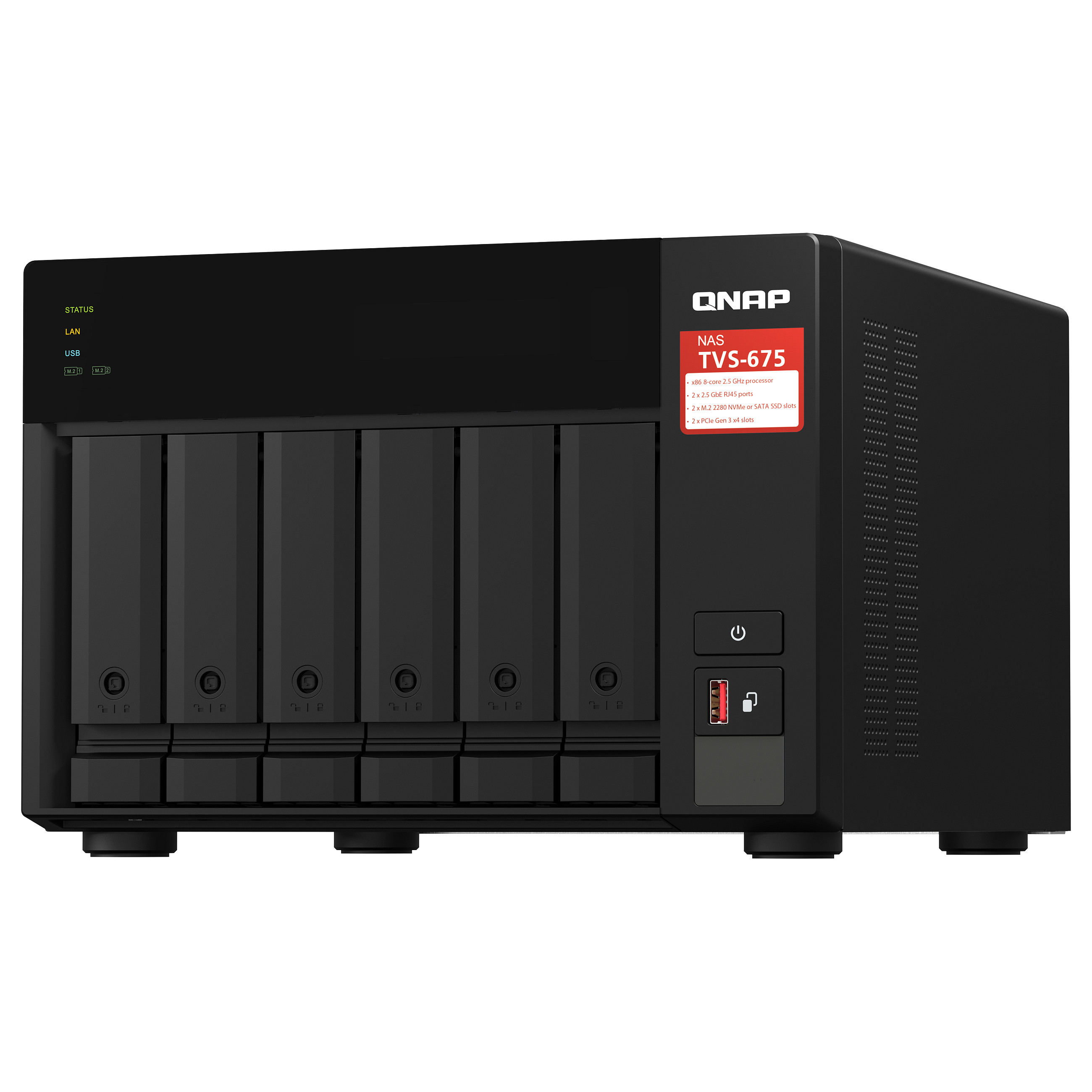 QNAP TVS-675-8G NAS 6-Bay | 8GB DDR4 | Dual 2.5GbE | M.2 NVMe | PCIe Expansion - 4
