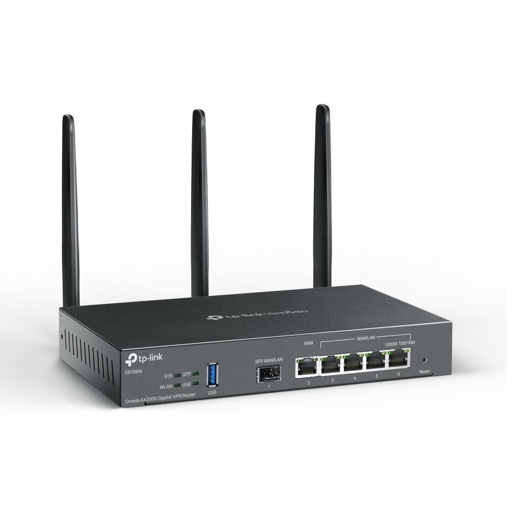 TP-Link Omada ER706W AX3000 Wi-Fi 6 Gigabit VPN Router – Dual-Band 574Mbps + 2402Mbps, 1× Gigabit SFP WAN/LAN, 5× Gigabit RJ45, Multi-WAN, WireGuard/IPSec/OpenVPN, Omada SDN, USB 3.0 – E Zezë - 2