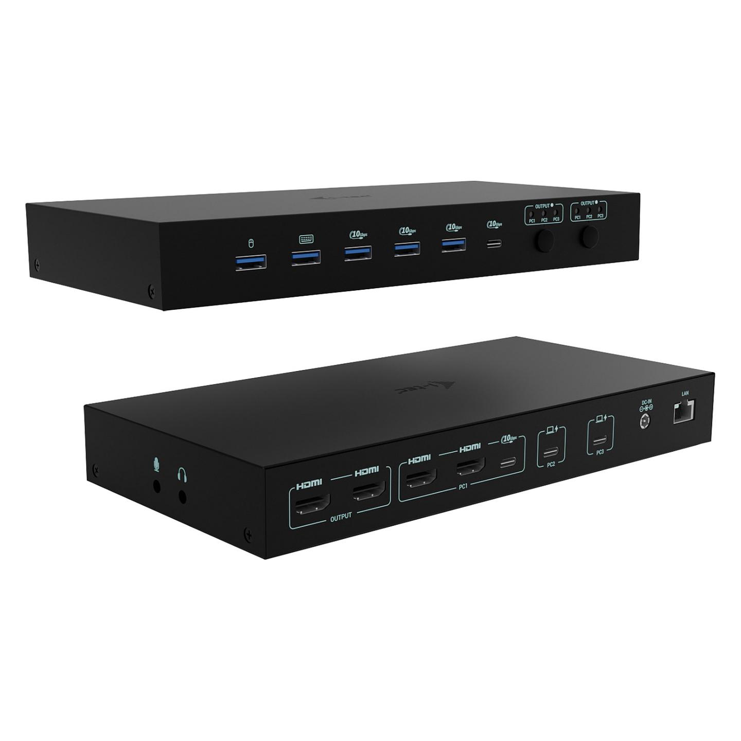 Docking Station i-tec C31KVMDOCKPDPRO / KVM 3 Hosts / 2x HDMI / 3x USB-A + 1x USB-C / 2x USB-C Host / 1GbE / 92W PD – Zezë