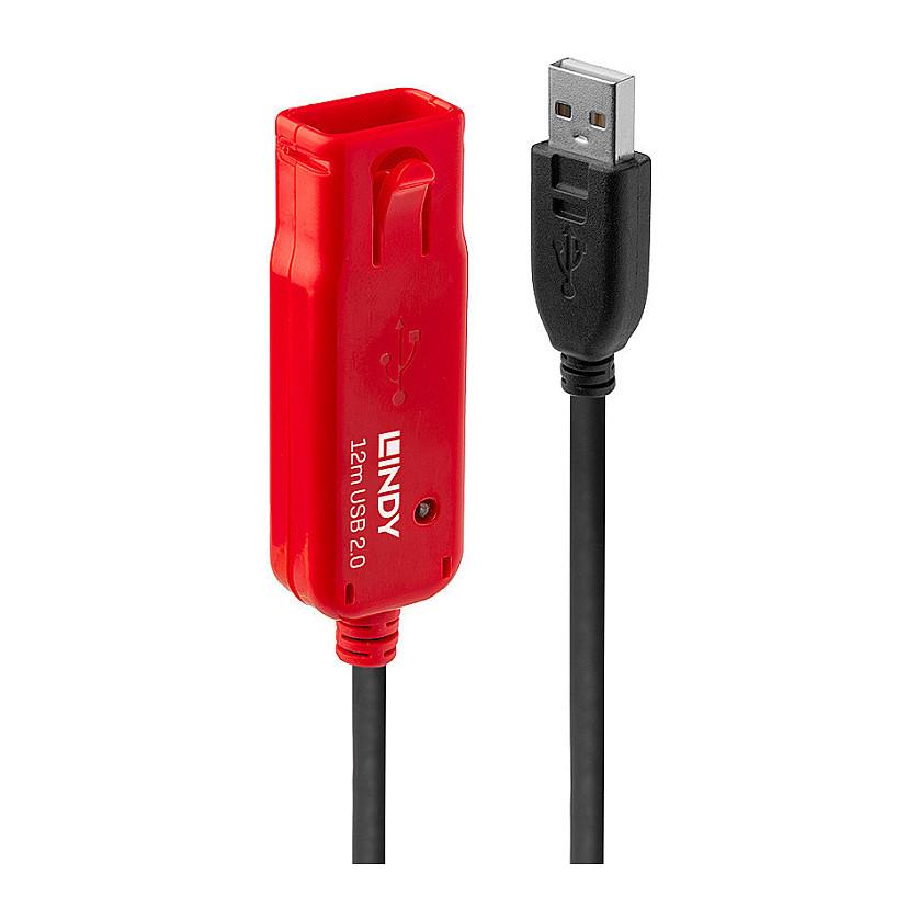 Kabllo USB Lindy 42782, USB 2.0, zgjatuese aktive, USB-A mashkull në USB-A femër, 12 m - Zezë