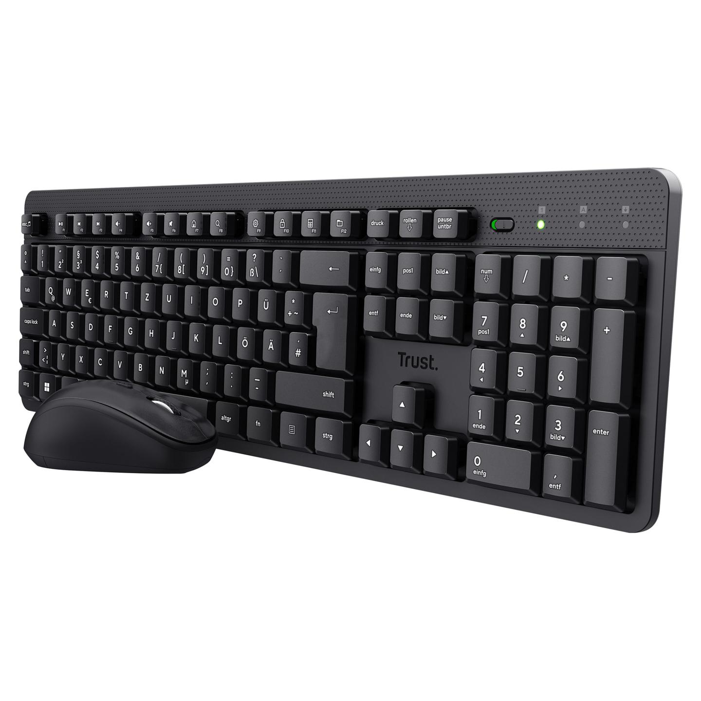 Combo (Tastierë & Maus) Trust TKM-360, Wireless, Full Size, QWERTZ Gjerman, Membrane, 1600 DPI - Zezë