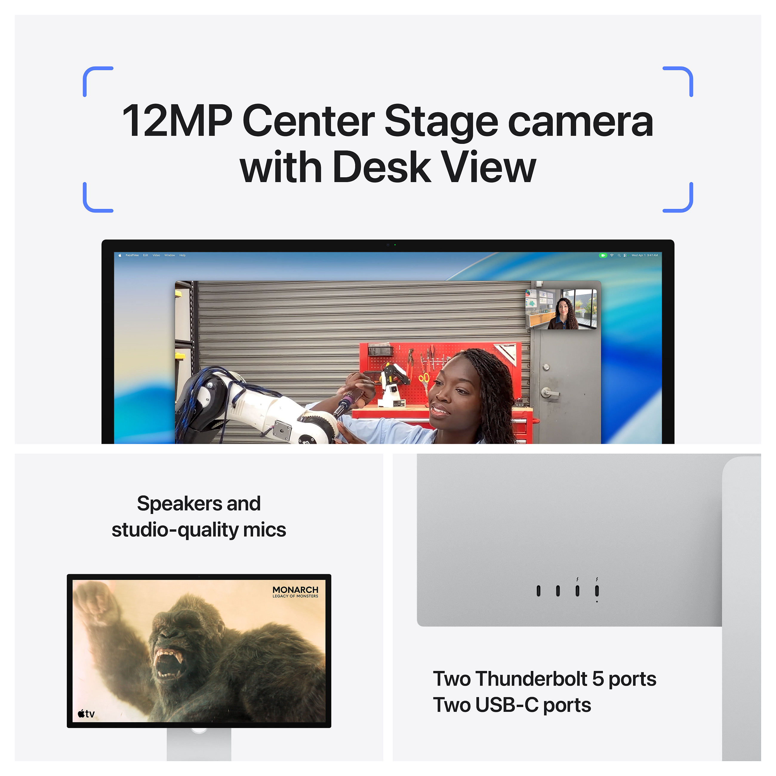 Monitor Apple Studio Display / Nano-texture glass / 27" / 5K Ultra HD LED / 60Hz / Stand i rregullueshëm - Argjend - 4
