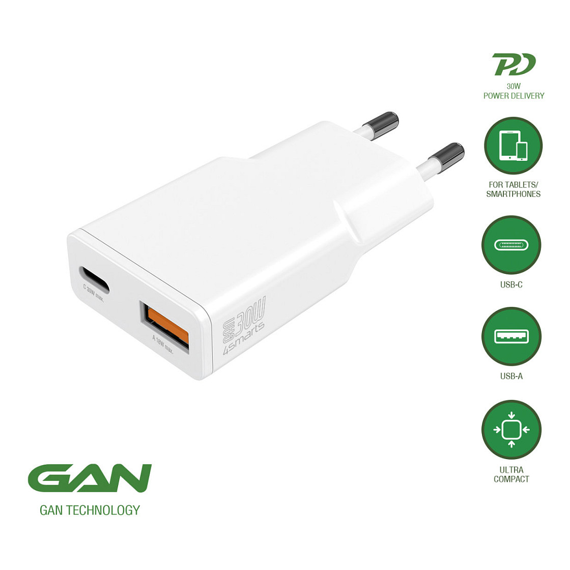4smarts PDPlug Slim Duos / 30W / USB-C USB-A / i bardhë - 5