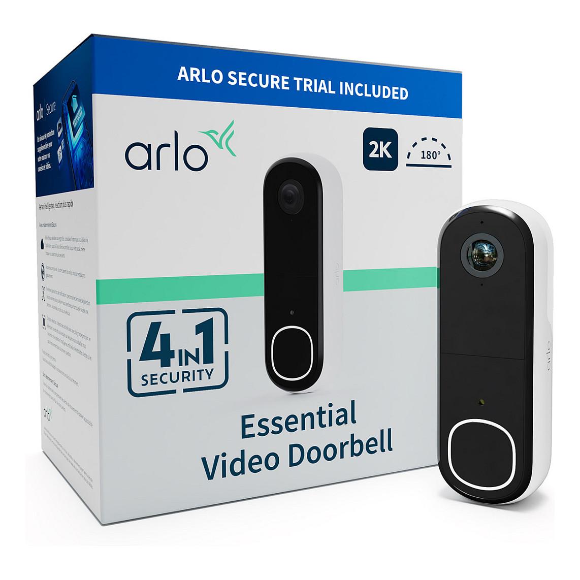 Kamerë Zile për Derë Arlo Essential 2, 2K, 1944 × 1944, 180°, Wi-Fi, Audio 2-Kahëshe, Bateri, Sirenë, Night Vision - Bardhë/Zezë
