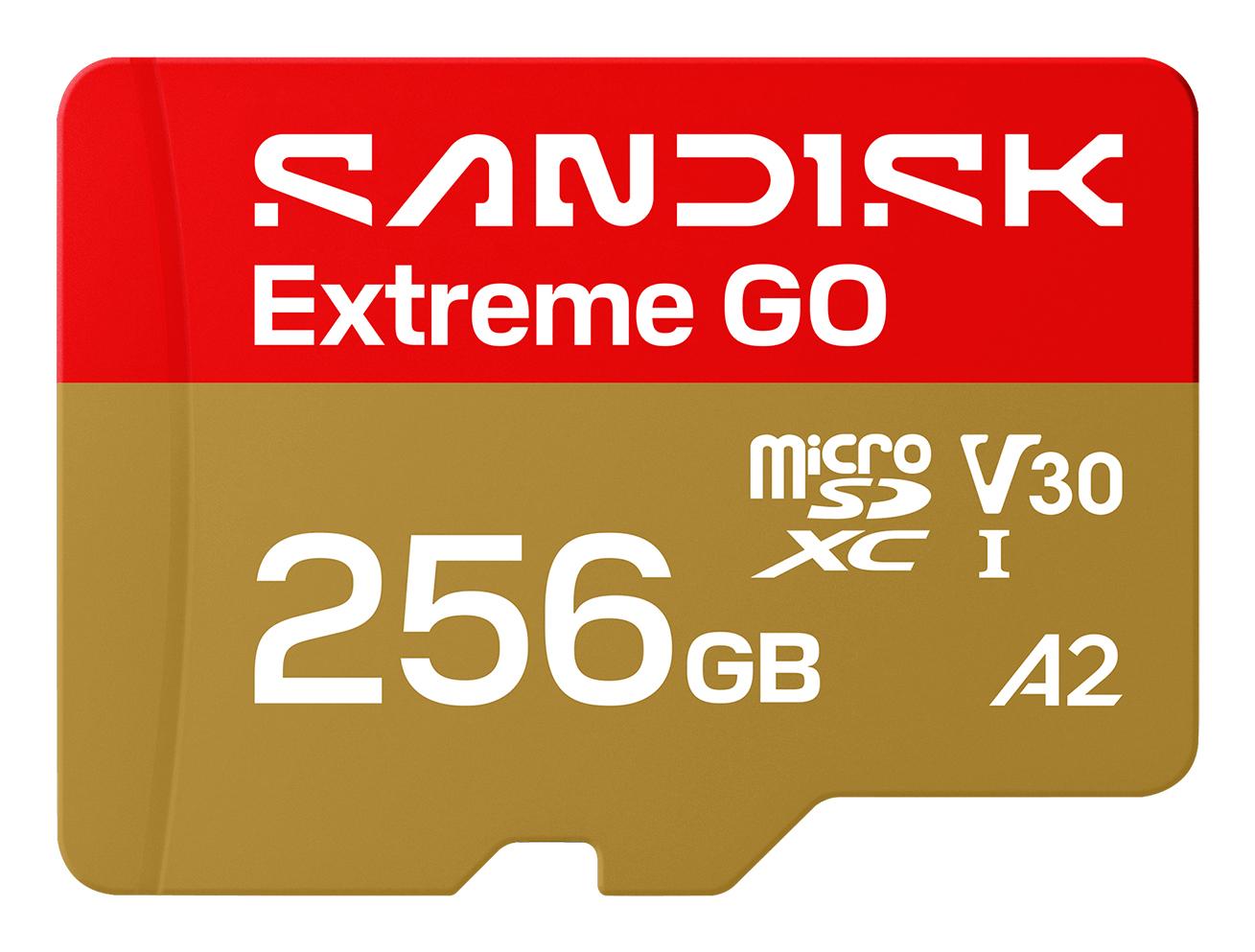 Kartë Memorie SanDisk Extreme GO, 256GB, microSDXC, UHS-I, U3, V30, A2, Lexim deri në 240MB/s, Shkrim deri në 160MB/s