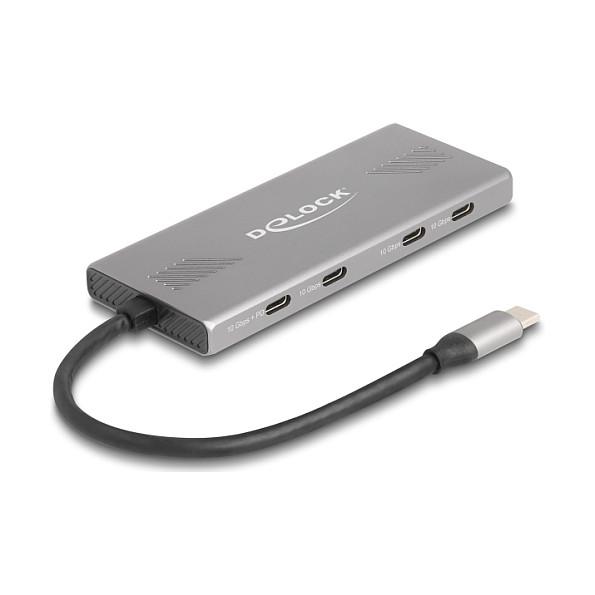 Hub USB DeLOCK 64313 / USB 10 Gbit/s / 4x USB-C + 3x USB-A / Power Delivery 80W / 0.18 m - Gri