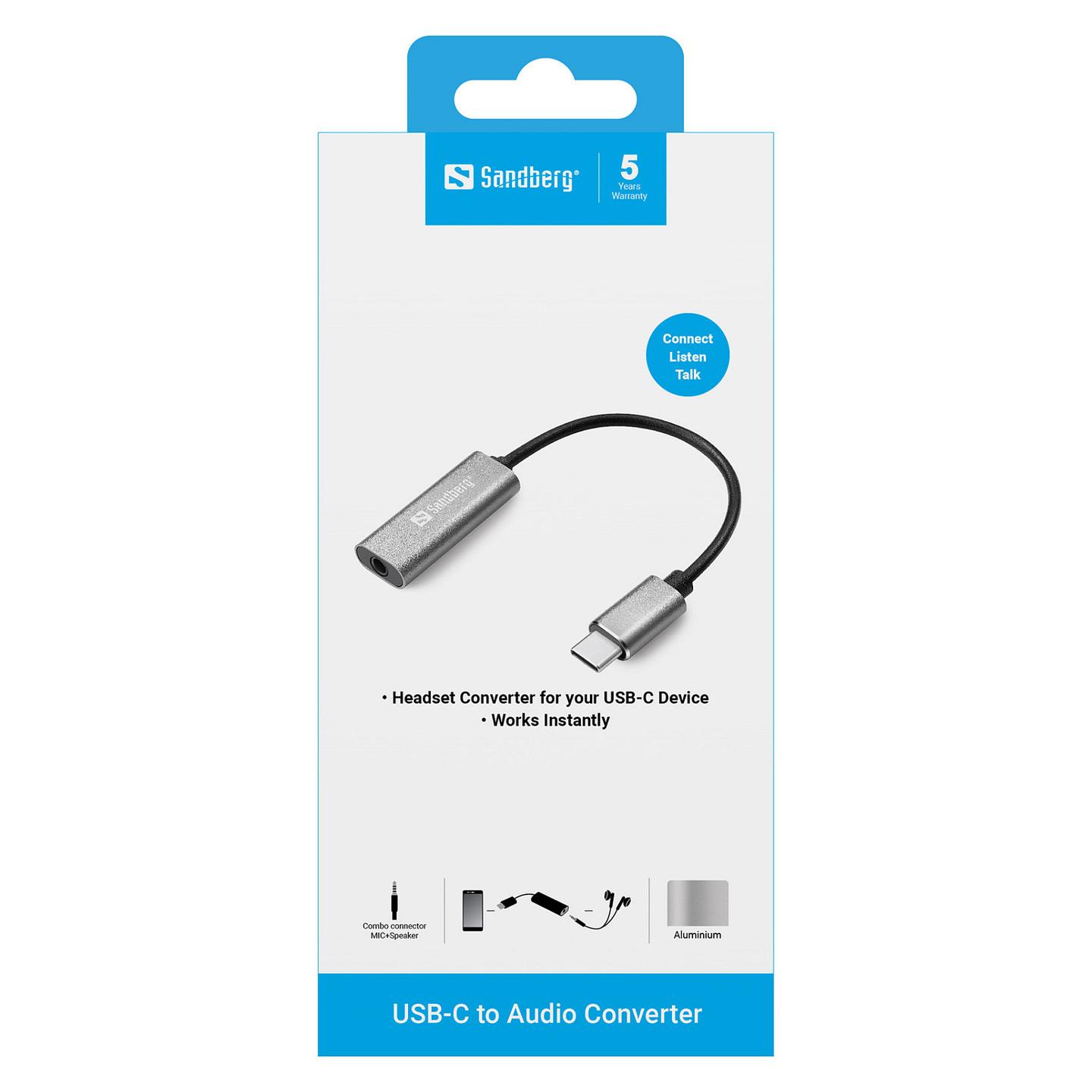 Adapter Audio Sandberg 136-27 / USB-C në 3.5mm MiniJack / Stereo / Mikrofon - Zezë - 2