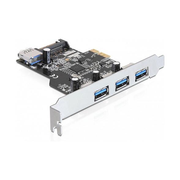 Kartë Zgjerimi PCI Express Delock 89301 / PCIe 2.0 x1 / 3x USB Type-A 5Gbps + 1x USB Type-A i brendshëm / VLI / Low Profile - 1