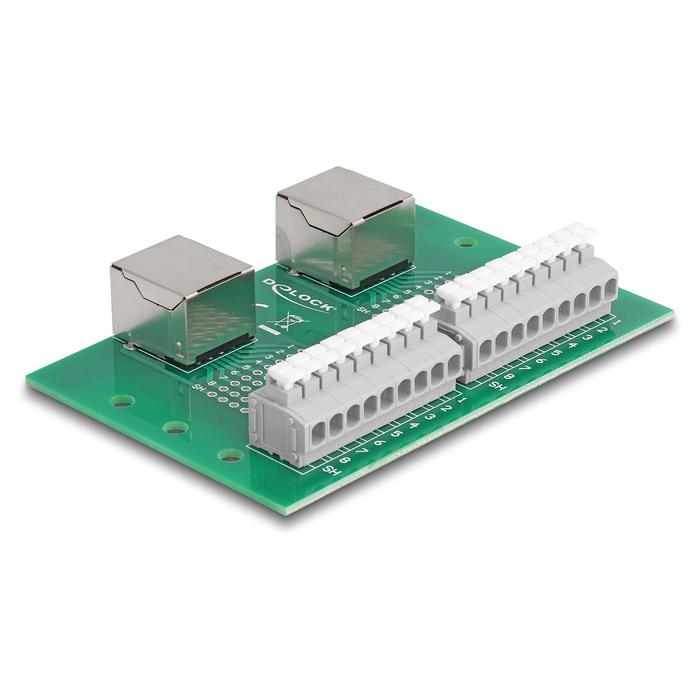 Adapter për Rrjet DeLOCK 66994, 2 × RJ-45 Femër në 2 × Terminal me 9 Pina, Montim në Shinë DIN - 2