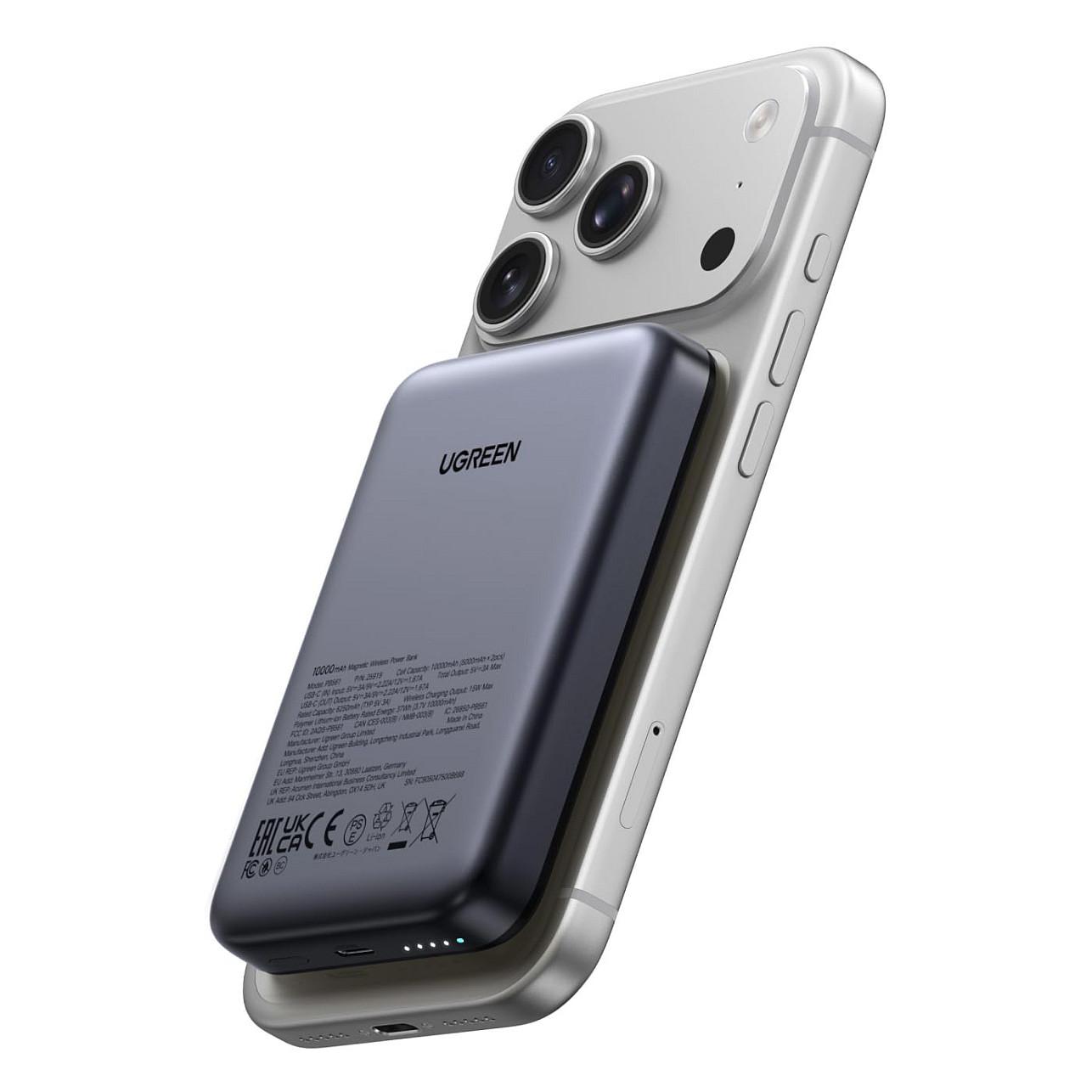 Powerbank UGREEN 25919 / 10.000mAh / Li-Polymer / 20W / USB-C PD 3.0 / Wireless Charging / Magnetic - Gri