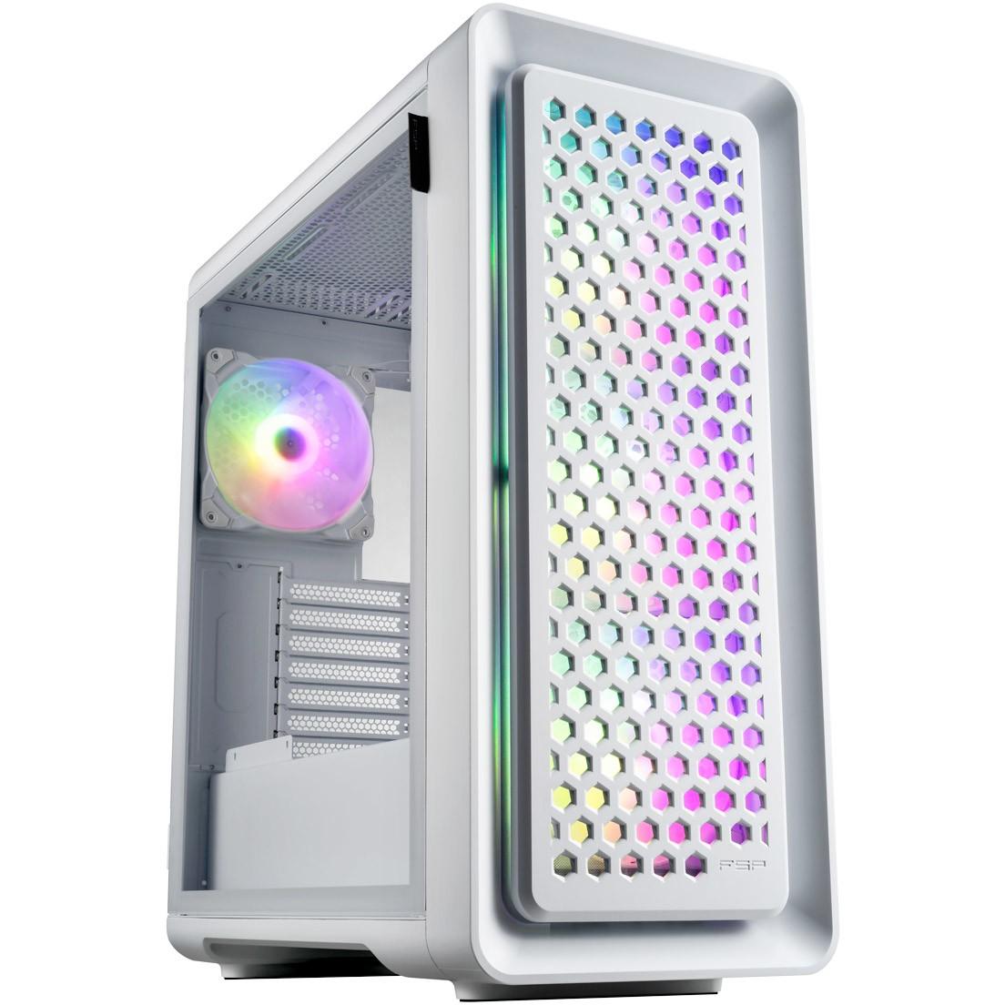 Kasë FSP CUT593P / ATX Mid-Tower / 3x140mm ARGB (Para) + 1x140mm ARGB (Prapa) / USB 3.0 + USB 3.2 Gen2 Type-C / 2 Panele Xhami të Temperuar – Bardhë - 1