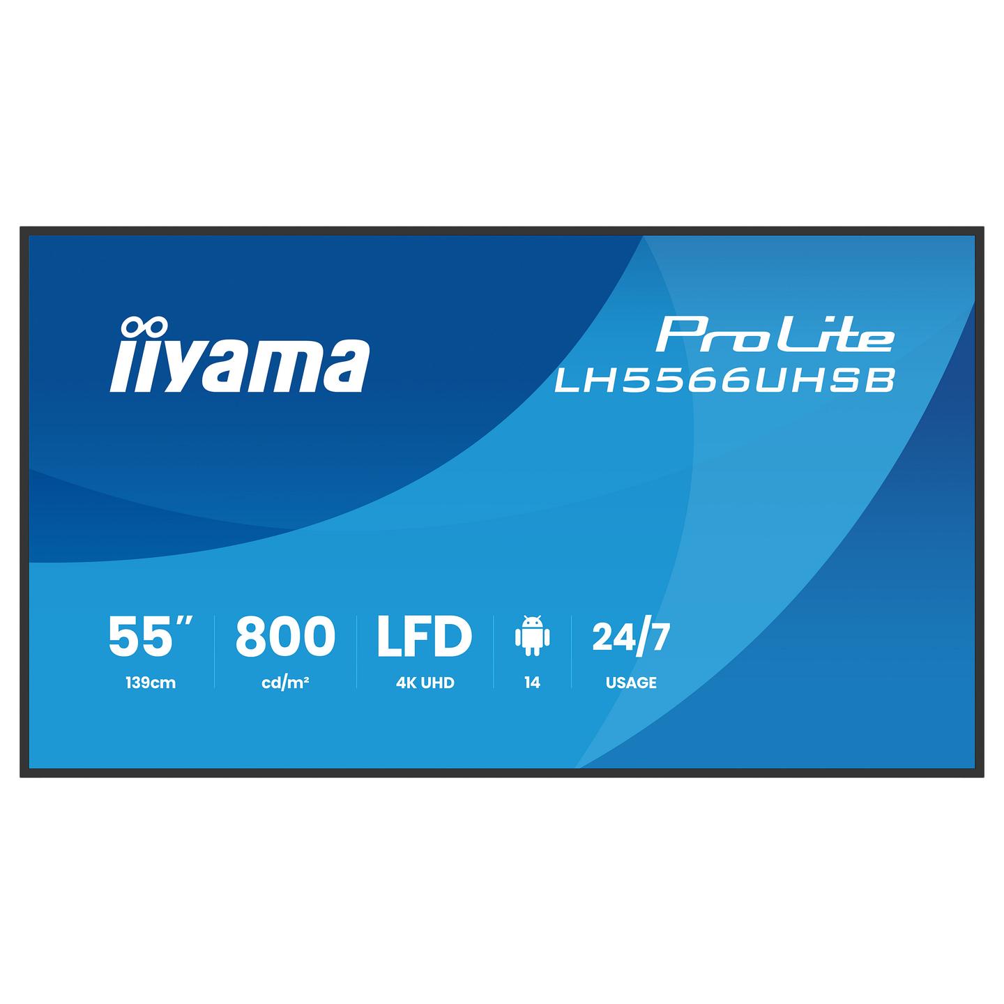 Digital Signage iiyama ProLite LH5566UHSB-B1AG, 55", 4K UHD, IPS, 800cd/m², Wi-Fi, 2xHDMI, USB-C, 2xUSB, RJ45 - Zezë