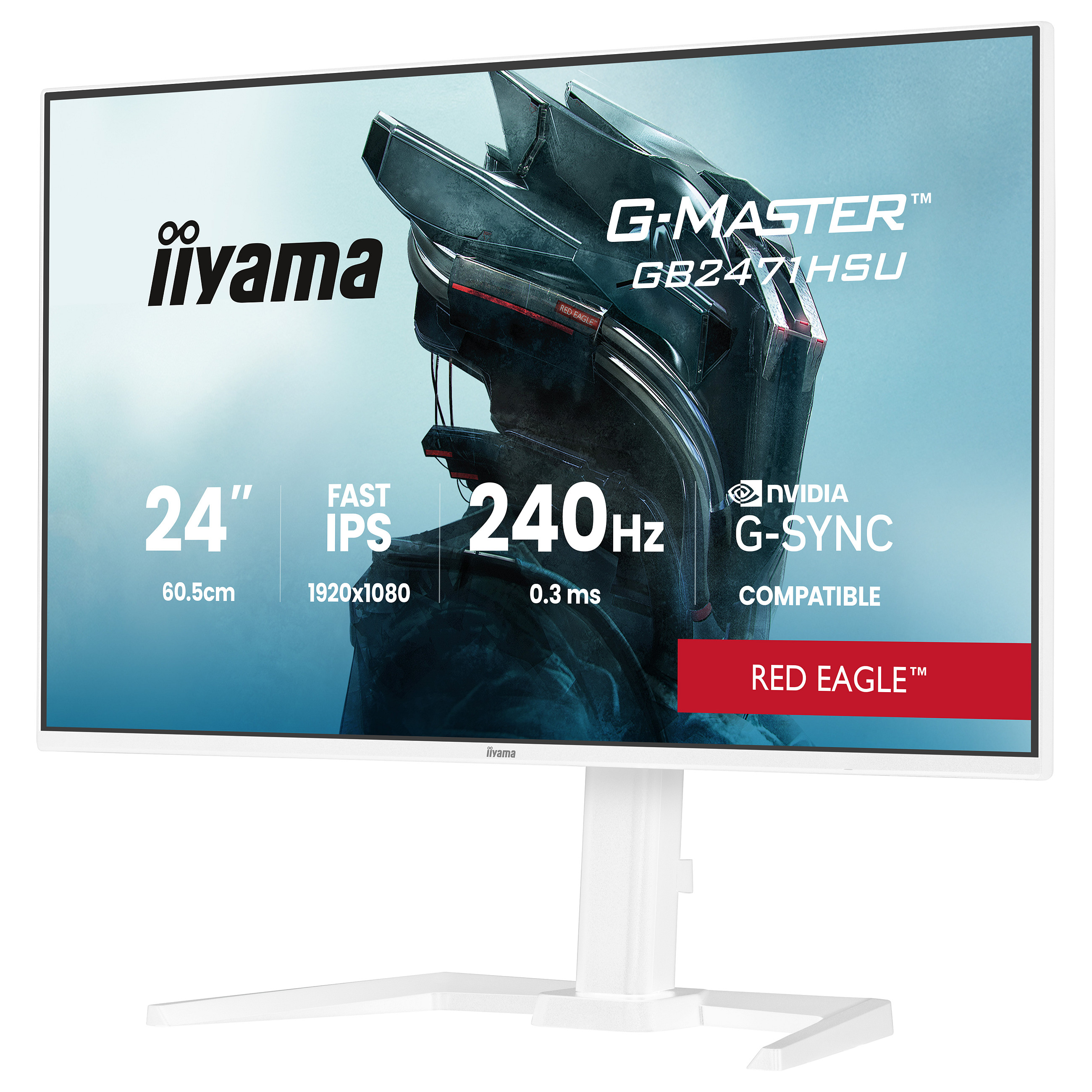 Monitor Gaming iiyama G-MASTER Red Eagle™ GB2471HSU-W1 / 24" / Full HD Fast IPS / 240Hz / 0.3ms / USB+HDMI+DP - Bardhë - 5