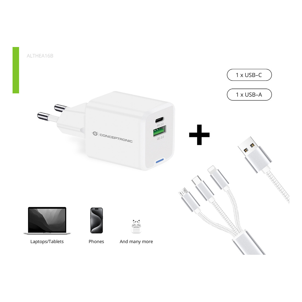 Adapter  Conceptronic 2-Port GaN Charger 3-in-1 / 33W / PD 3.0 / PPS – Bardhë - 5