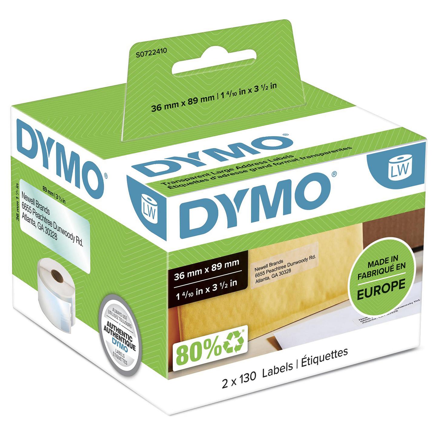 Etiketa Adresimi DYMO LW S0722410, 36 × 89 mm, 260 copë - Transparente