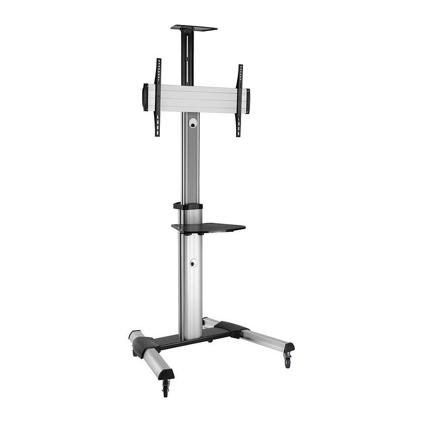 Mbajtëse për TV ROLINE / 37″–70″ / deri në 50 kg / Lartësi të Rregullueshme / e Rrotullueshme / me Rrota - Argjend