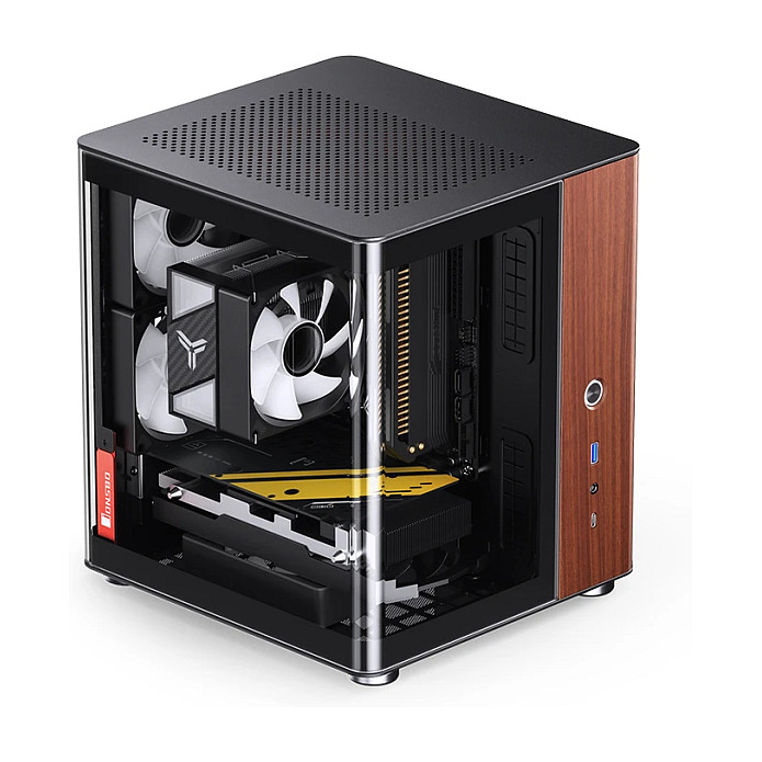 Kasë PC JONSBO TK-0 / Mini Tower / Mini-ITX / Tempered Glass / Wood - Zezë - 4
